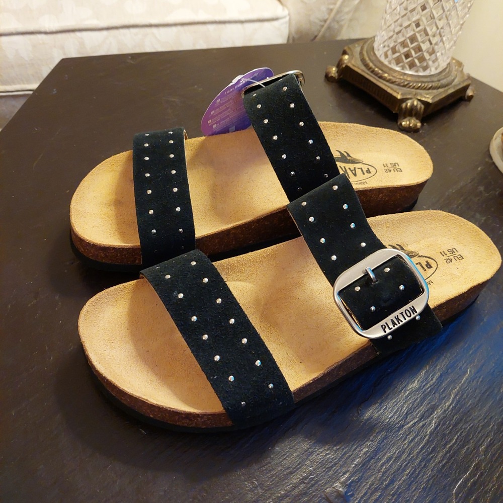 Plakton Wms Claire Handmade Spanish Adjustable Sandals Black Leather 11 NEW! - Picture 3 of 10